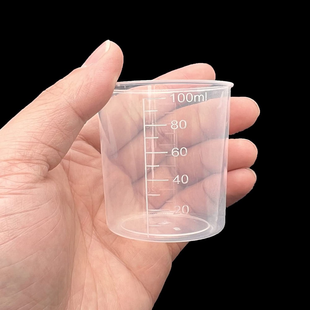 24 Pcs Clear Scale Cups, 100ml/3.4oz Plastic Graduated Cups with Small,