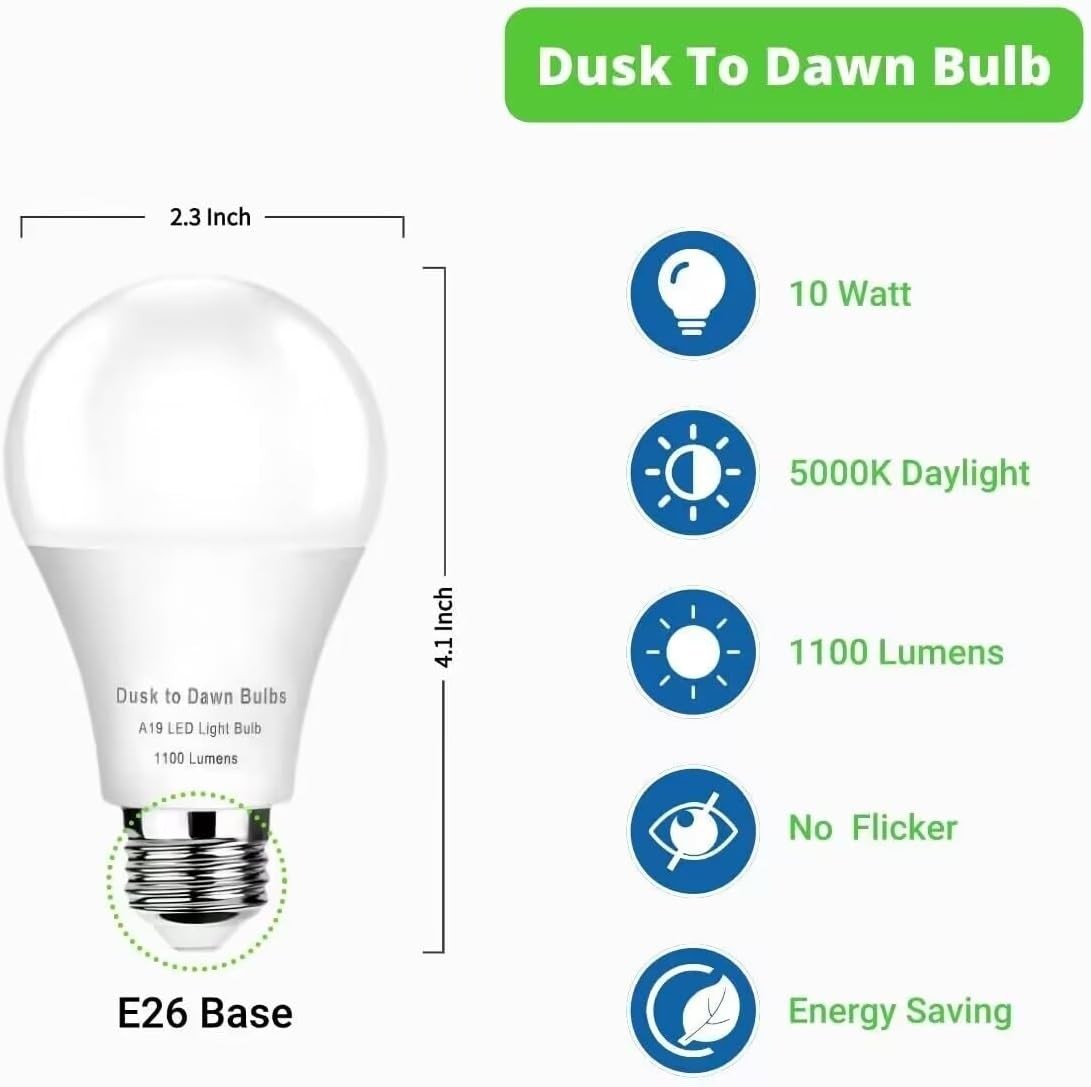 4-Pack Dusk to Dawn Light Bulbs Outdoor 75 Watt Equivalent, Automatic On/Off Sen