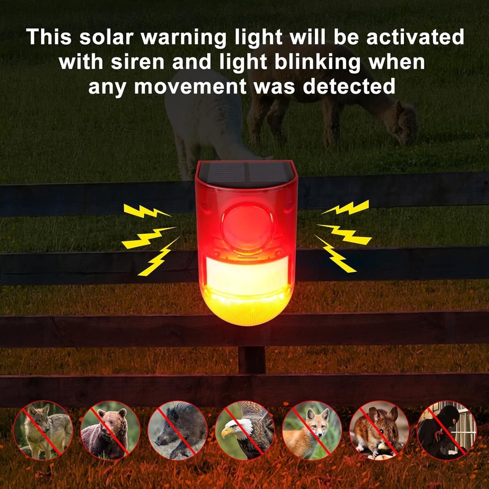 Alarma con Sensor de movimiento de poder solar: Alerta de voz + alarma + luz New