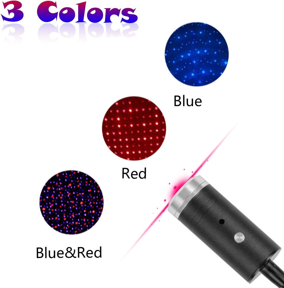 Aevdor USB Star Light Sound Activated, 3 Colors + 9 Functional Modes, Blue