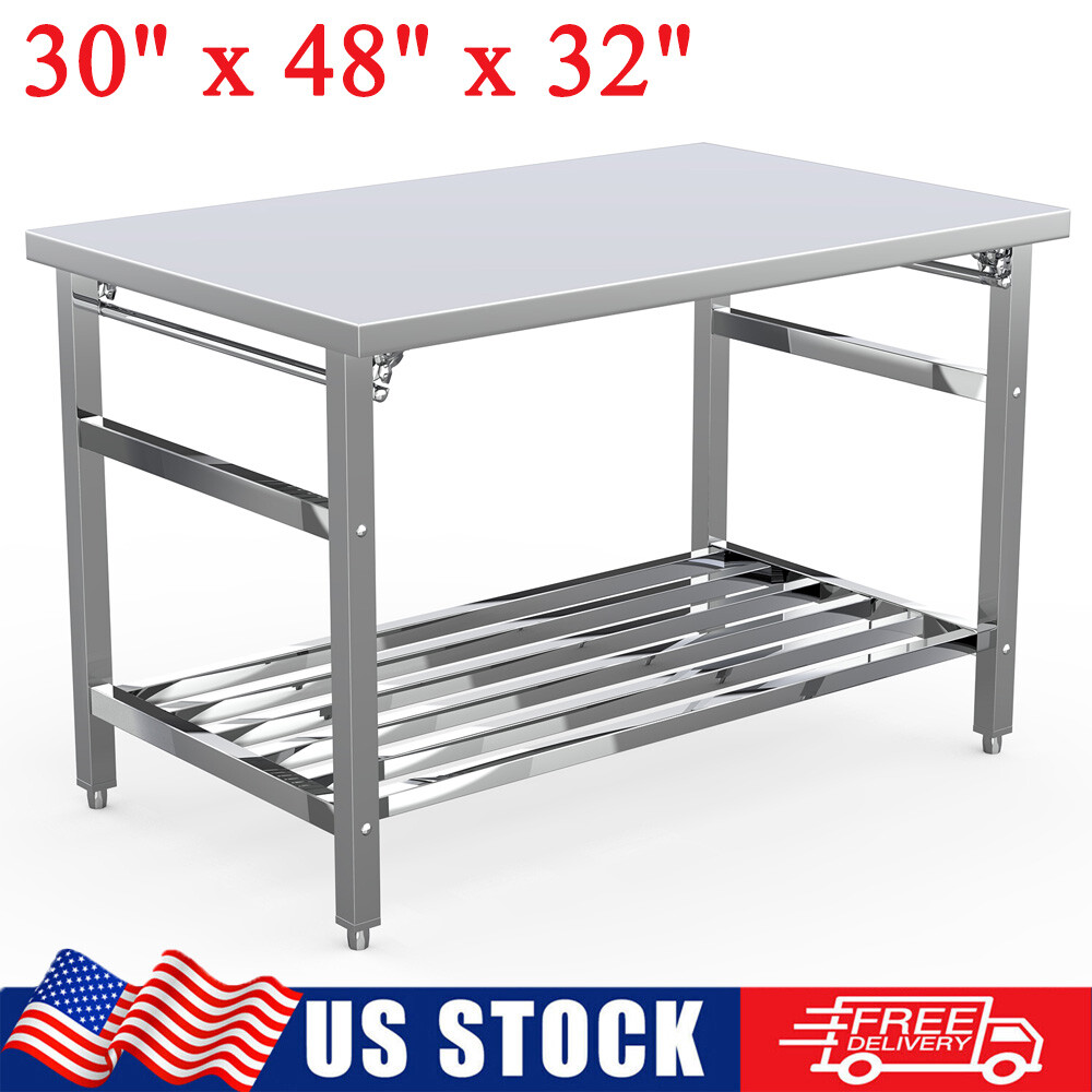 48" x 30" Stainless Steel Prep Table Folding Work Table w/ Adjustable Undershelf