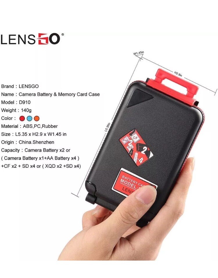 LENSGO Camera Battery Memory Card Case, Hard Protector Case Red