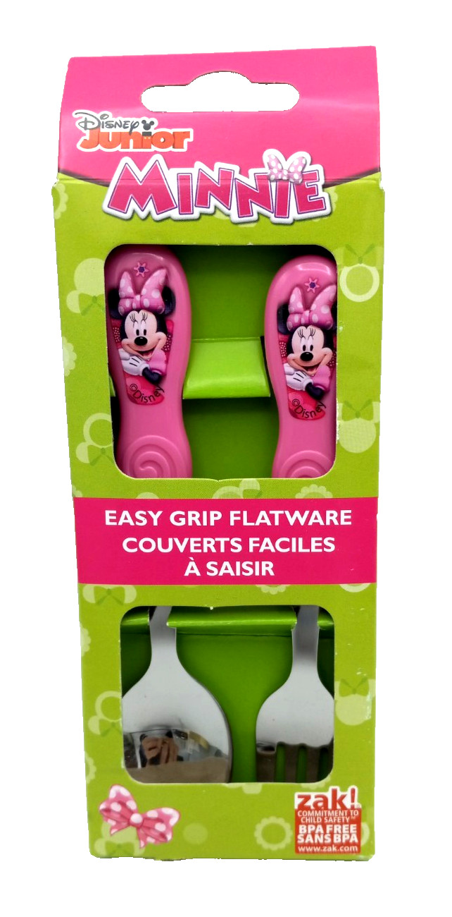 Disney Zak Minnie Mouse Easy Grip Flatware 2 Piece Set Spoon Fork New Old Style