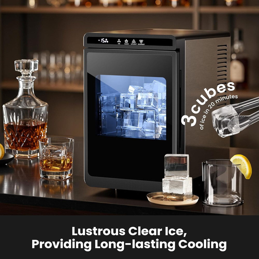 Rapid Ice Cube Maker - 3 Cubes in 20 Mins, 5 Sizes, Self-Cleaning Feature
