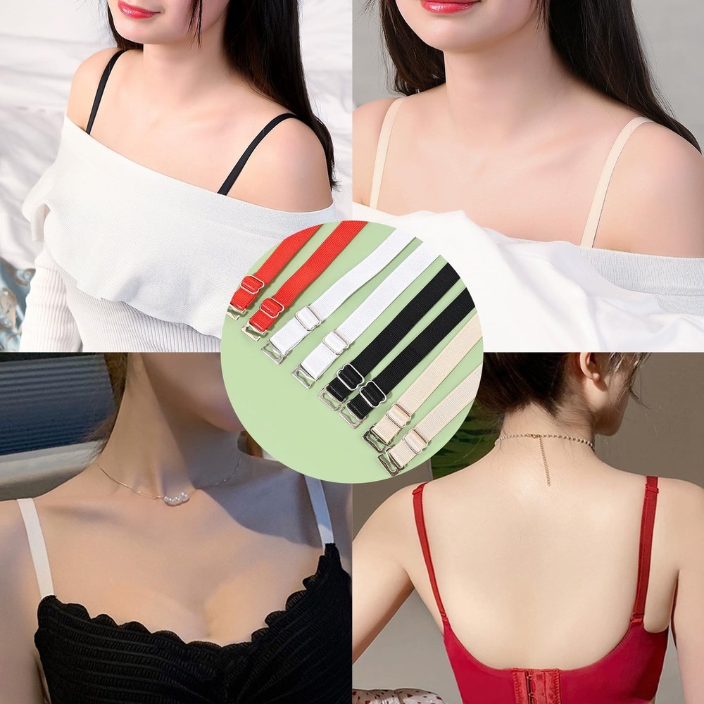 BOROLA Elastic Adjustable Removable 10mm Width, Apricot+black+white+red