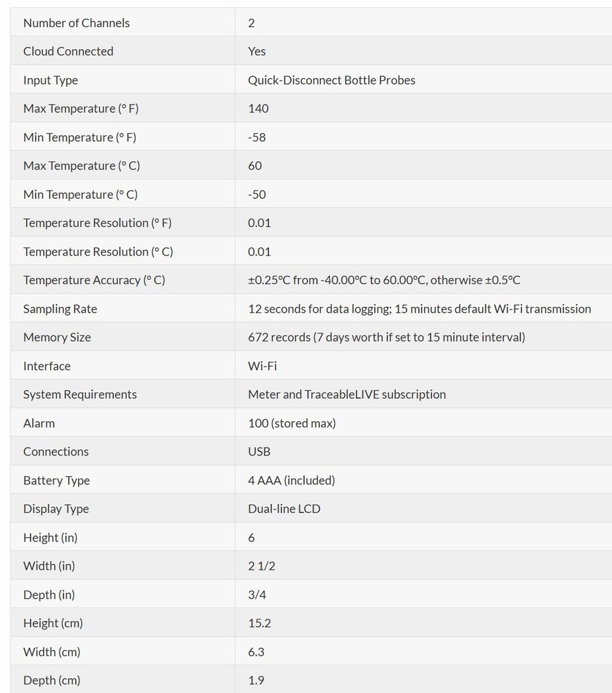 Traceable 650 Wi-Fi Data Logging Refrigerator/Freezer Thermometer