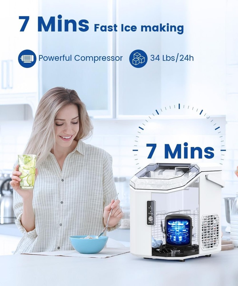 Countertop Ice Maker Machine with Handle, 34LBS/24H