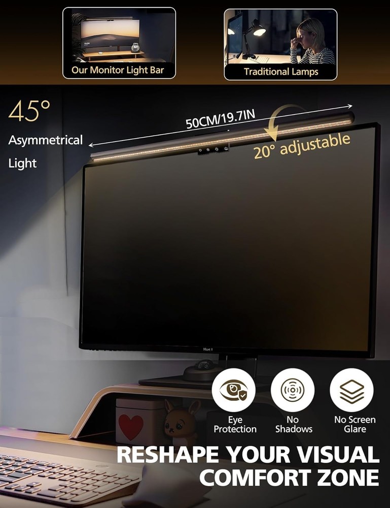 Monitor Light Bar for Computer with Auto Dimming, Memory Function T17-6