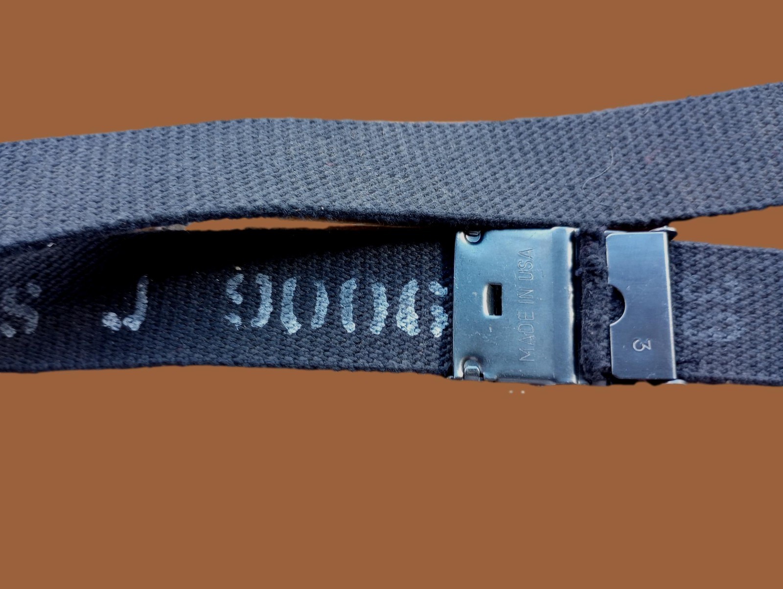 VINTAGE U.S MILITARY NAVY ISSUE BLACK WEB BELT WITH BLACK ROLLER BUCKLE US MADE