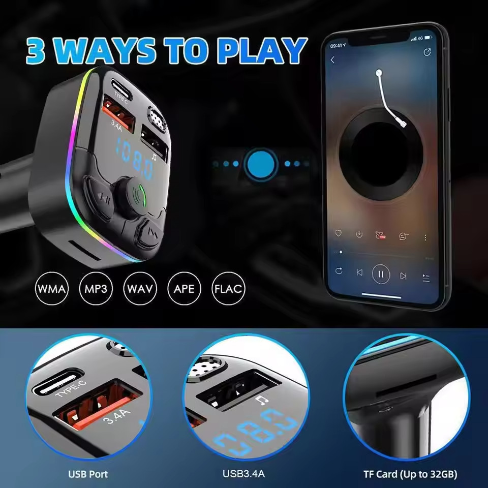Bluetooth 5.0 Car Wireless FM Transmitter Adapter USB PD Charger AUX Hands Free