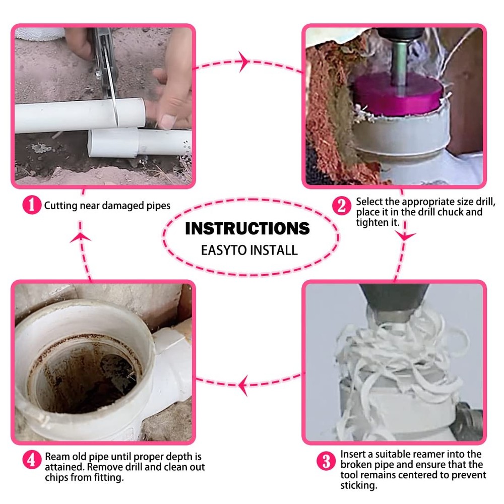 6 Piece Plastic Pipe Fitting Reamer Kit for 1/2" Drill, Includes 0.75", 1", 1...