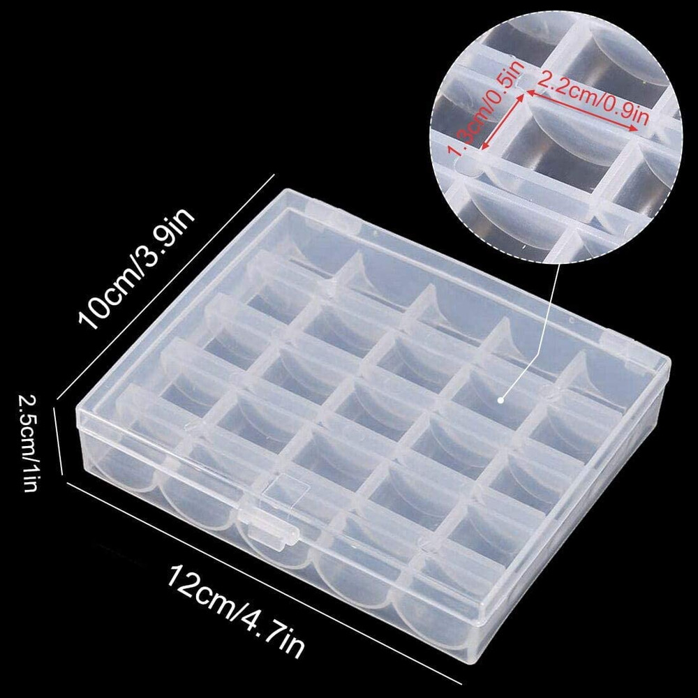 Bobbin Box,Machine Bobbin Organizer Plastic Case,Transparent 25 Slots Empty Bobb