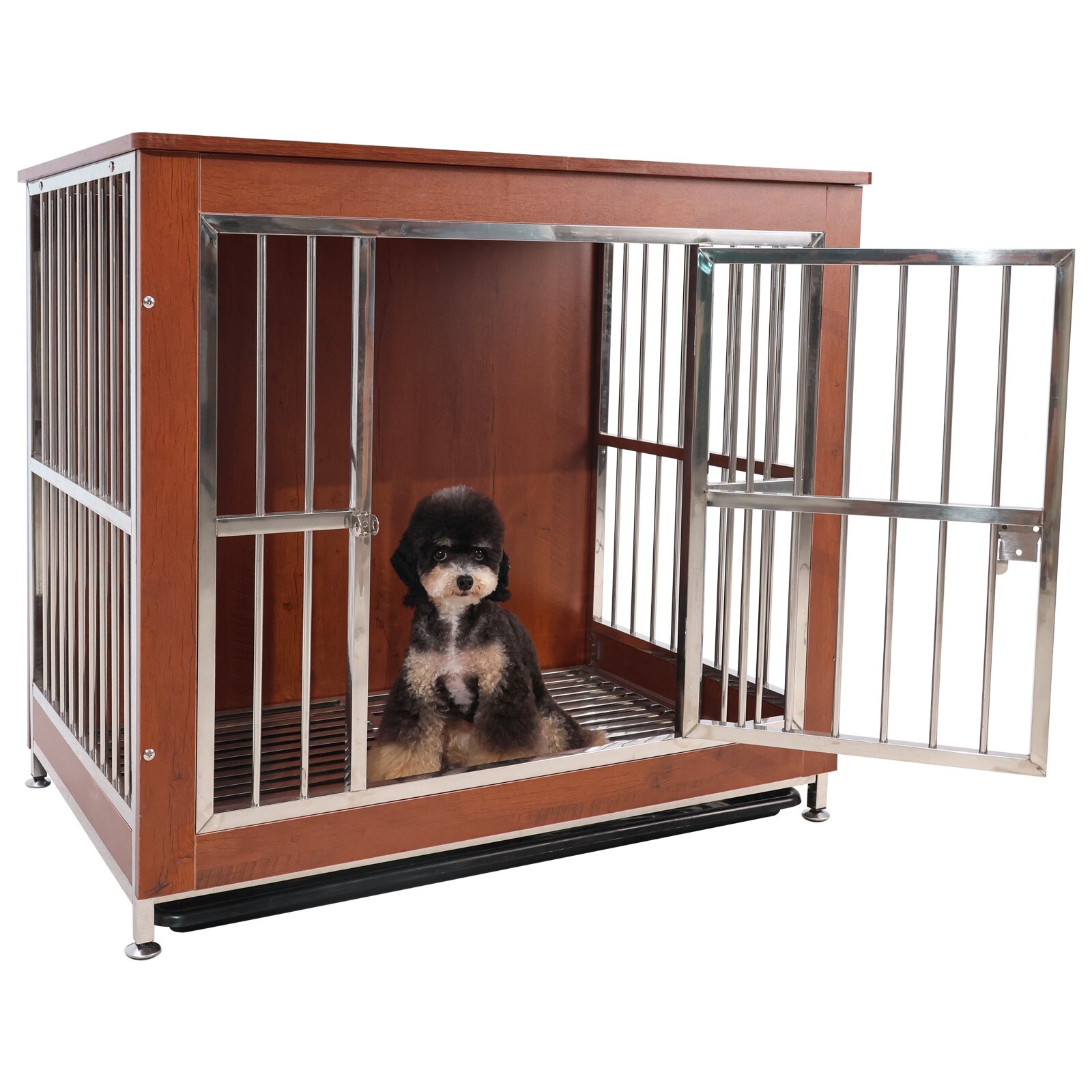 38" Wooden Dog Cage Heavy Duty Pet Crate Kennel Metal Cage End Table Furniture