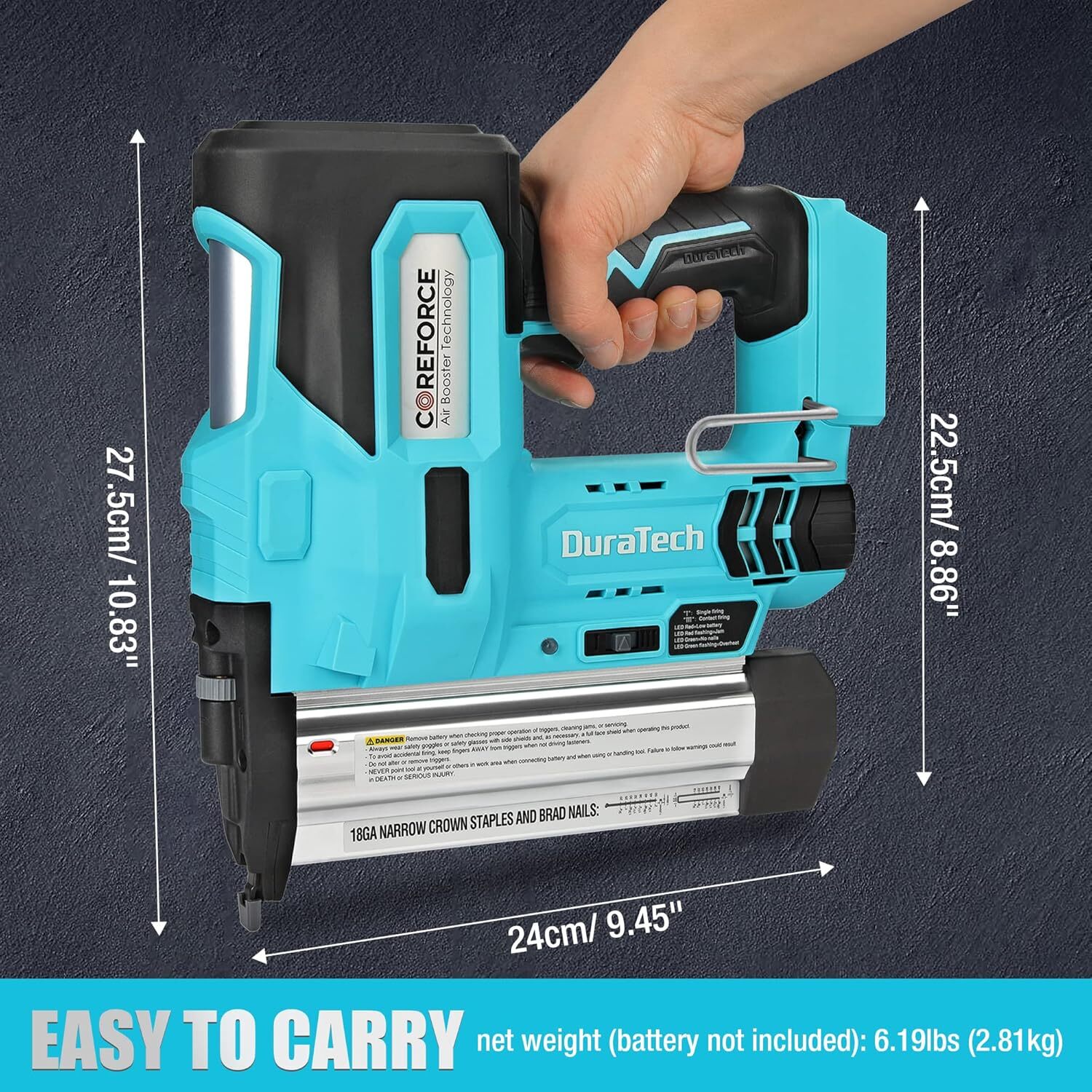 DURATECH 2 IN 1 Cordless Brad Nailer Battery Powered/18 GA Nail Battery Pack USA