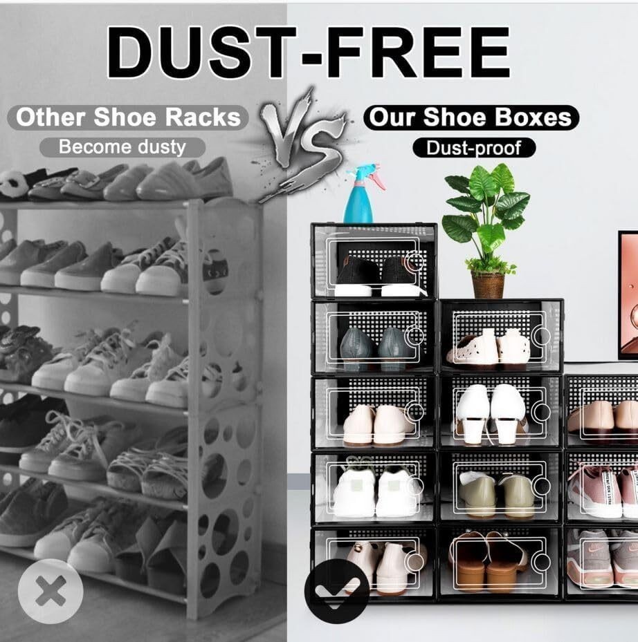 Shoe Storage Boxes Closet Organizers Clear Plastic Stackable Entryway 12 Pack US