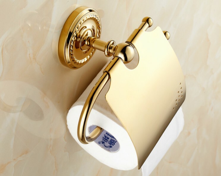 Gold Color Brass Wall Mount Bathroom Waterproof Toilet Paper Roll Holder 2ba604