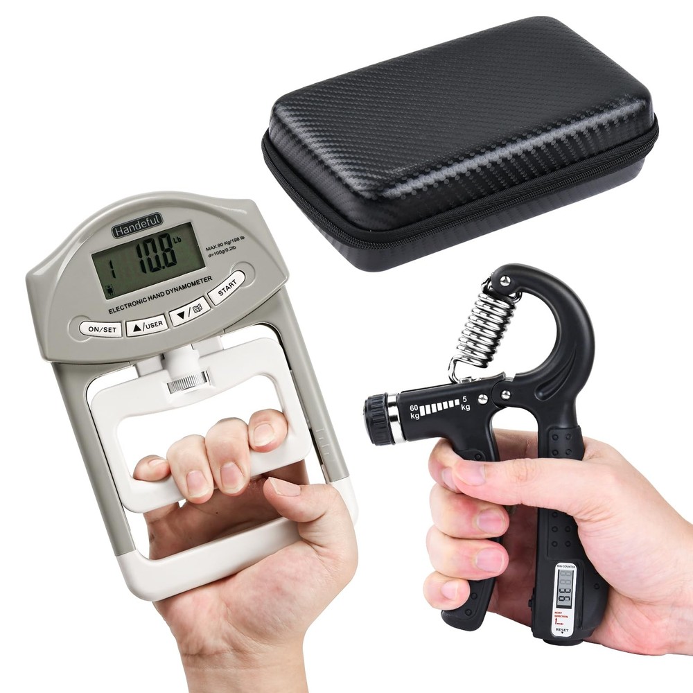 Handeful Grip Strength Tester Trainer - Dynamometer Handgrip gray with case