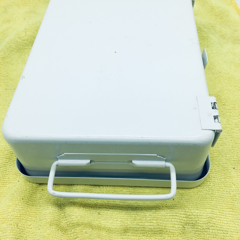 Vintage White Solid Steel Container Storage Tool box 7"X10" Medium