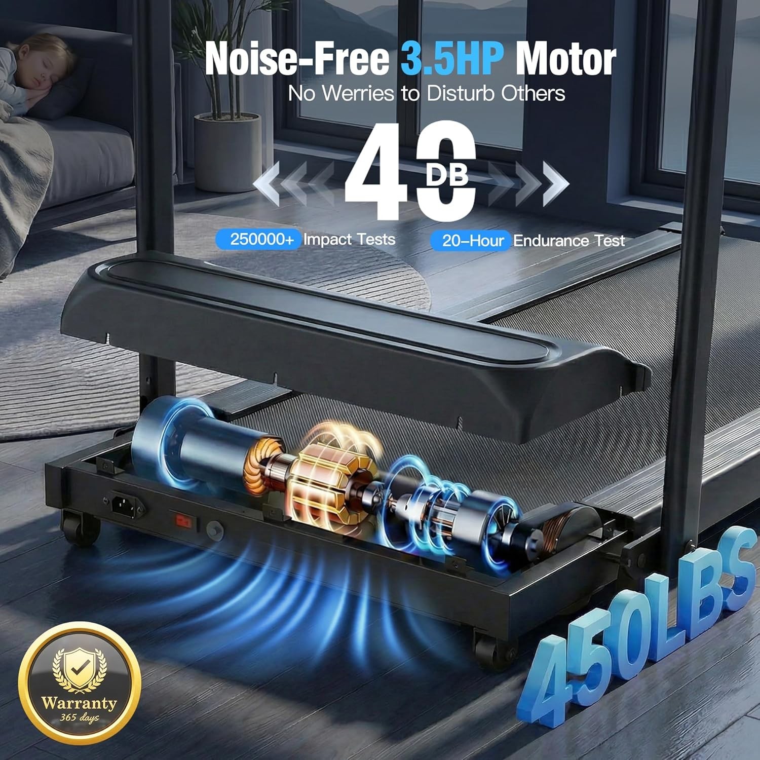 3.5HP Powerful Treadmill 15% Incline Walking Pad Quiet Walking Pad TreadmillGIFT