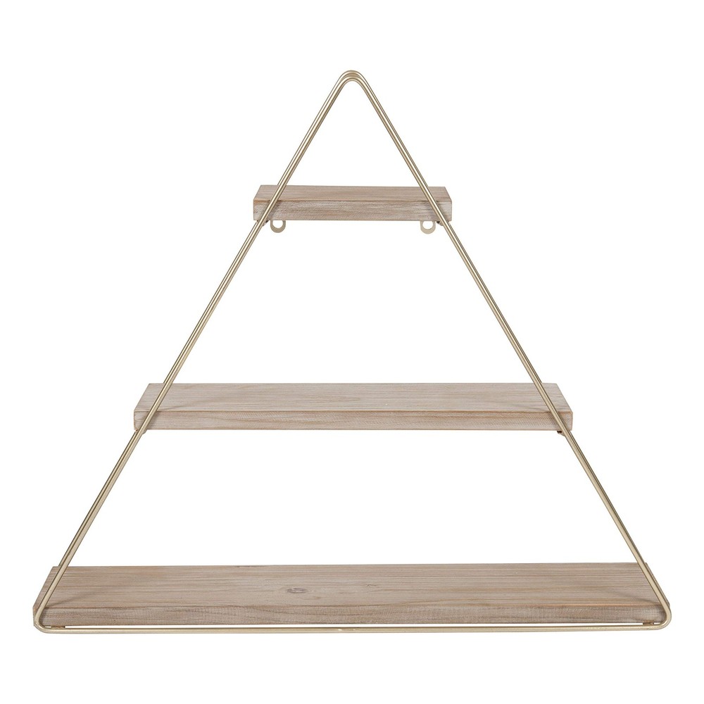 Tilde Small Three Tiered Triangle Floating Metal Wall Shelf, Rustic Light Bro...