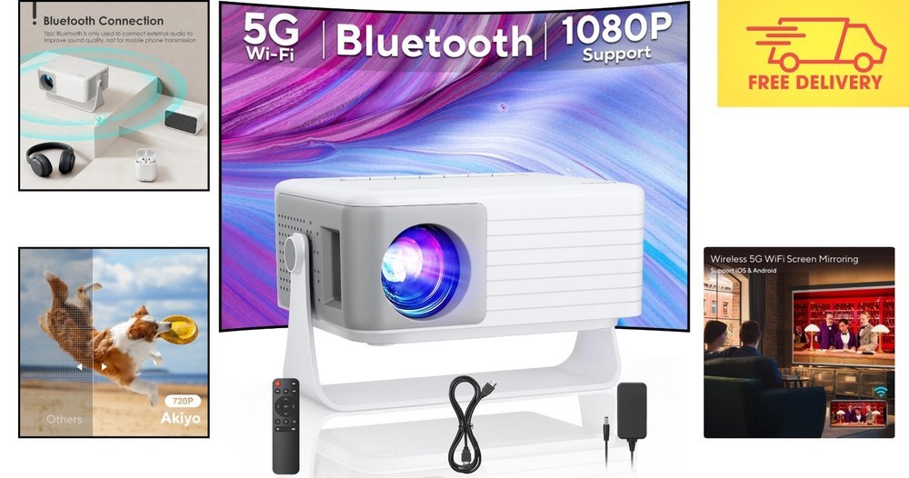 Mini Projector with 1080P Support, WiFi 6 Connectivity & Elegant Portable Design