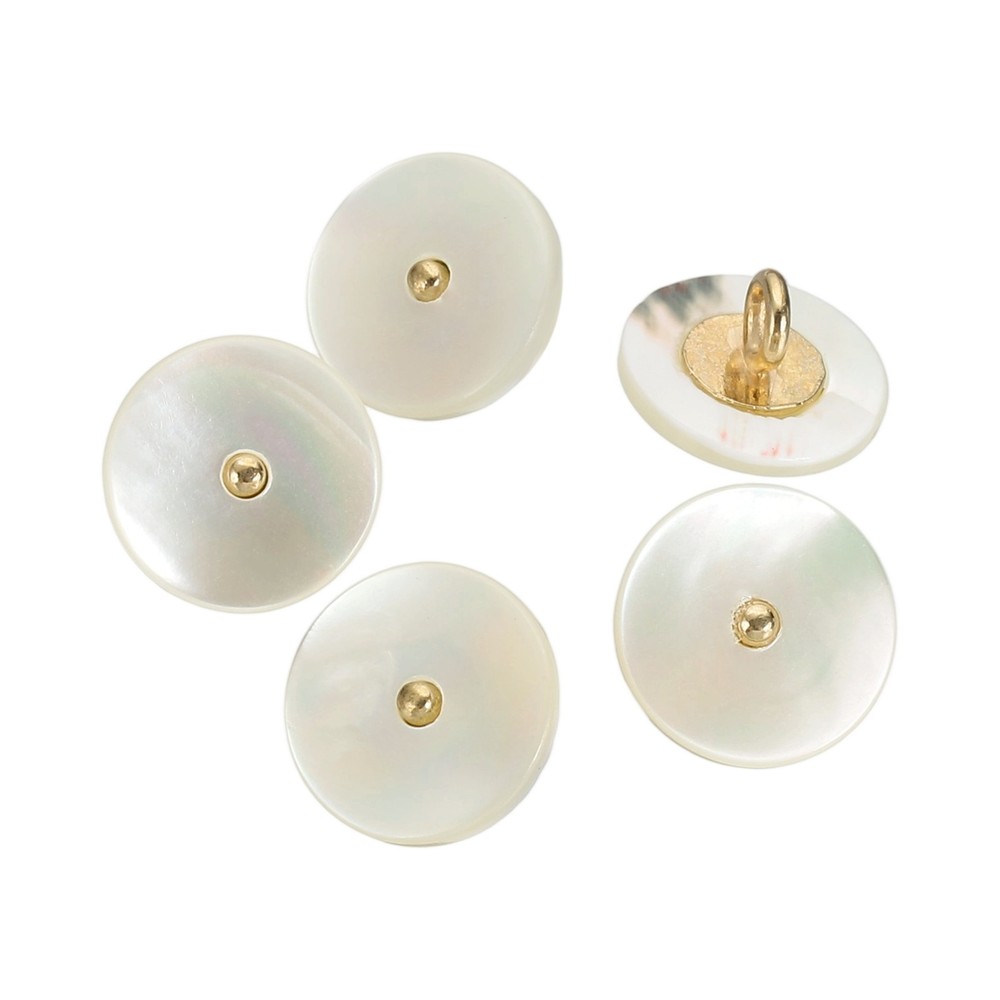 5Pcs Natural Shell Button, 12.5mm Flat Shell Shank Buttons, Beige/Gold