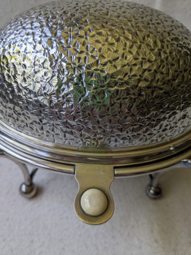 James Dixon Silverplate Small Rolltop Dome Serving Dish W/ Pyrex Insert