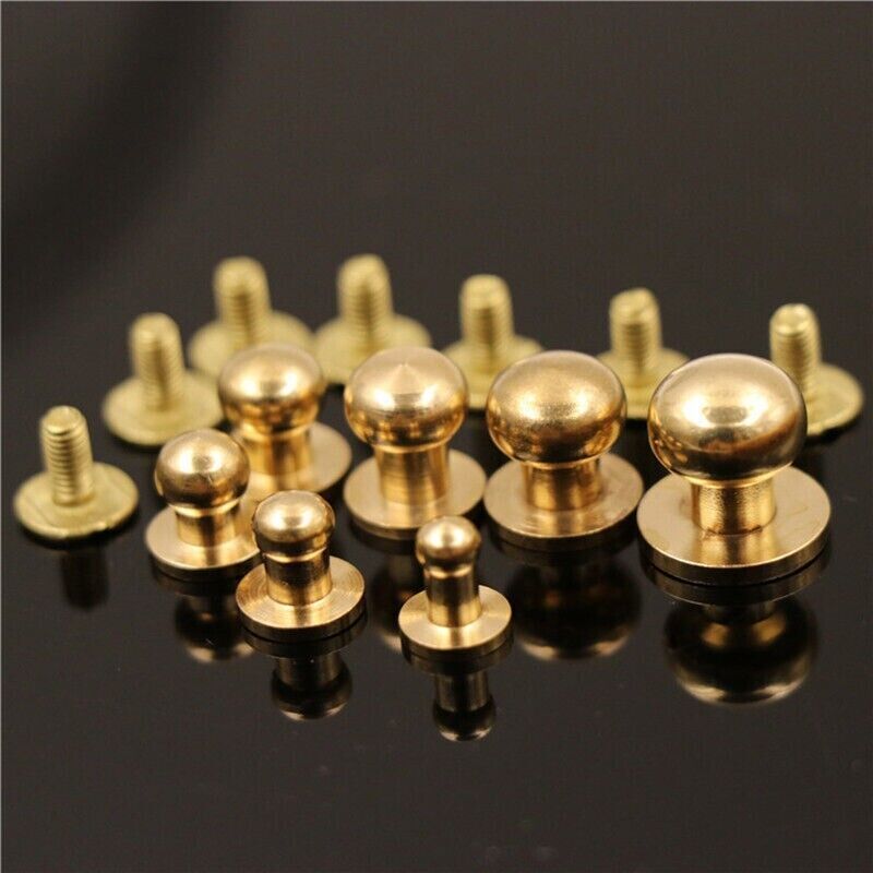 50pcs M3 Round Head Solid Brass Stud Screw Rivet Chicago Button Leather Craft