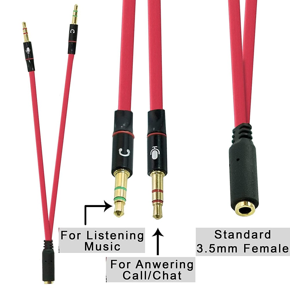 SaiTech IT Headphone Splitter Cable for Computer,3.5mm 2 Pk Red 2M 1F,