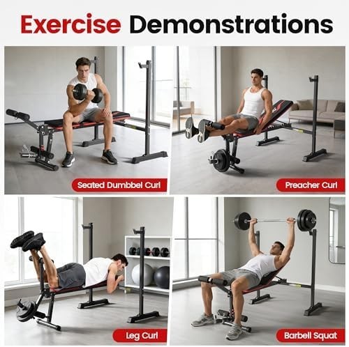 Adjustable Weight Bench Set With Removable Rowing Leg Catch, 880LBS Foldable ...