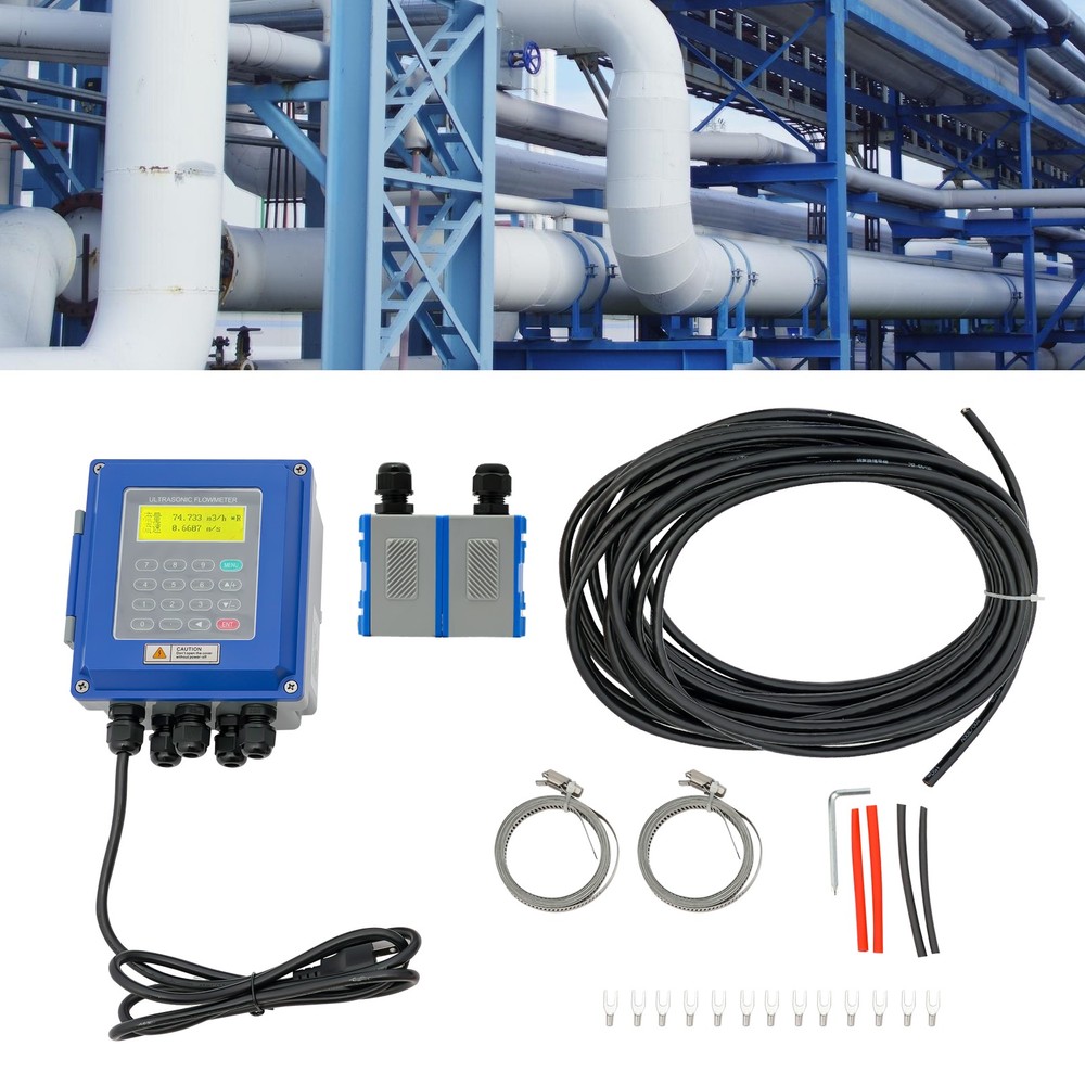 TUF-2000B Ultrasonic Flowmeter Wall Mounted Digital Host Water Flow Meter Set