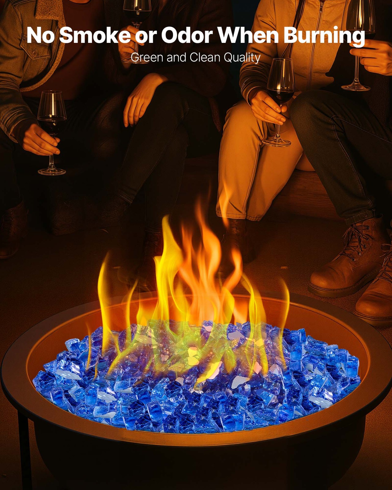 VEVOR 20 LBS Fire Glass 1/2-Inch Fireplace Glass Rocks for Fire Pit Table