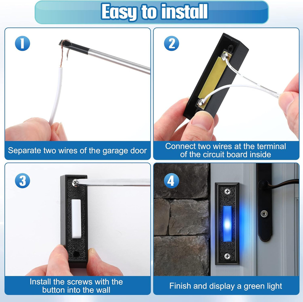 Lighted Doorbell Button, Wall Mounted Garage Door Switch with Bule LED Light Com