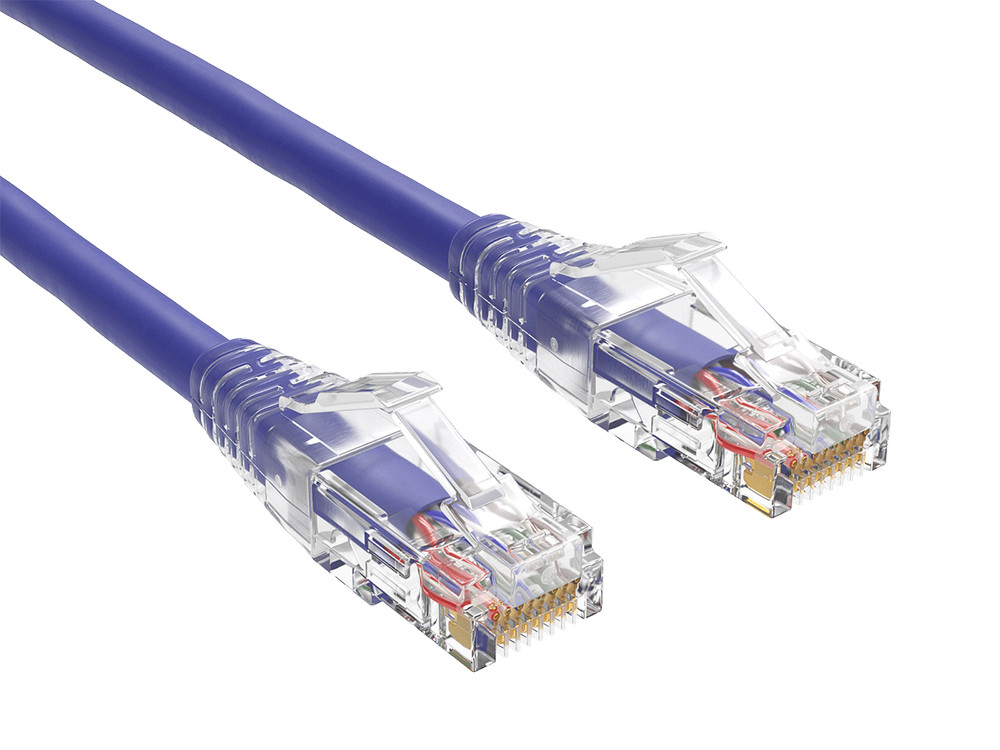 1ft Cat6 Ethernet Patch Cable with Clear Boot, UTP, Pure Bare Copper, Purple