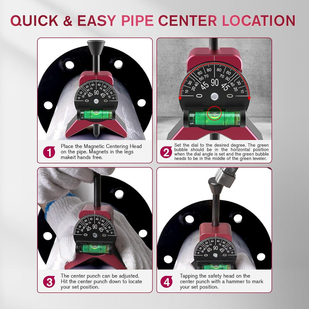Pipe Center Finder, Pipefitter Tools W/Magnetic Centering Head, Pipe Fitting Too