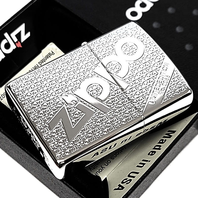 Zippo Logo Mirror Silver Etching One Sided Processing Lighter Regular Japan