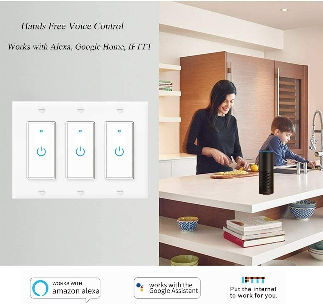 Smart WIFI Light Switch Work with Alexa&Google Voice and Remote Control 3 Gang