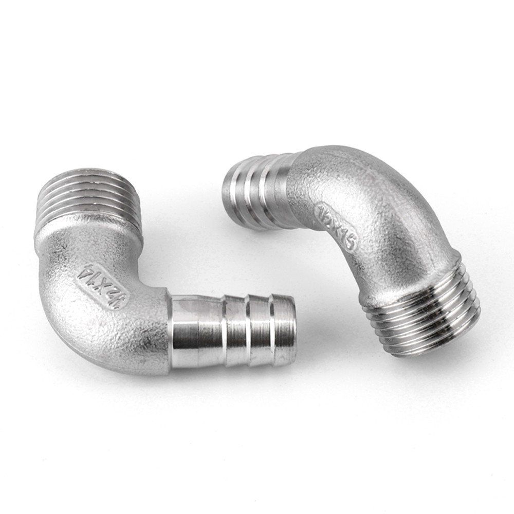 Stainless Steel 90° Elbows Hose Barb Adapter x Male Thread Fittings Hose Nipple