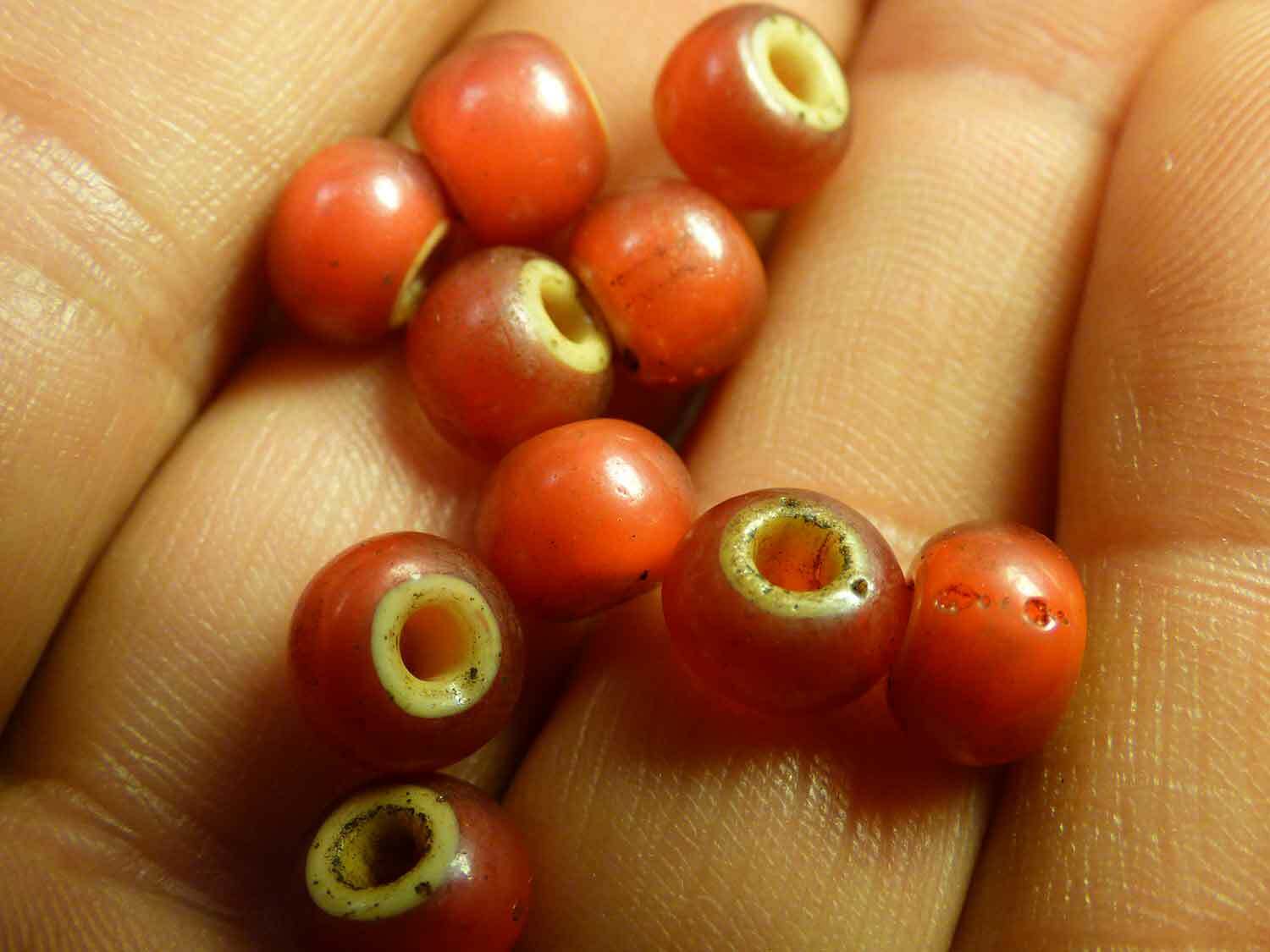Original Plains Indian Red "White Heart" Trade Beads Venetian Pre-1800 Large Siz