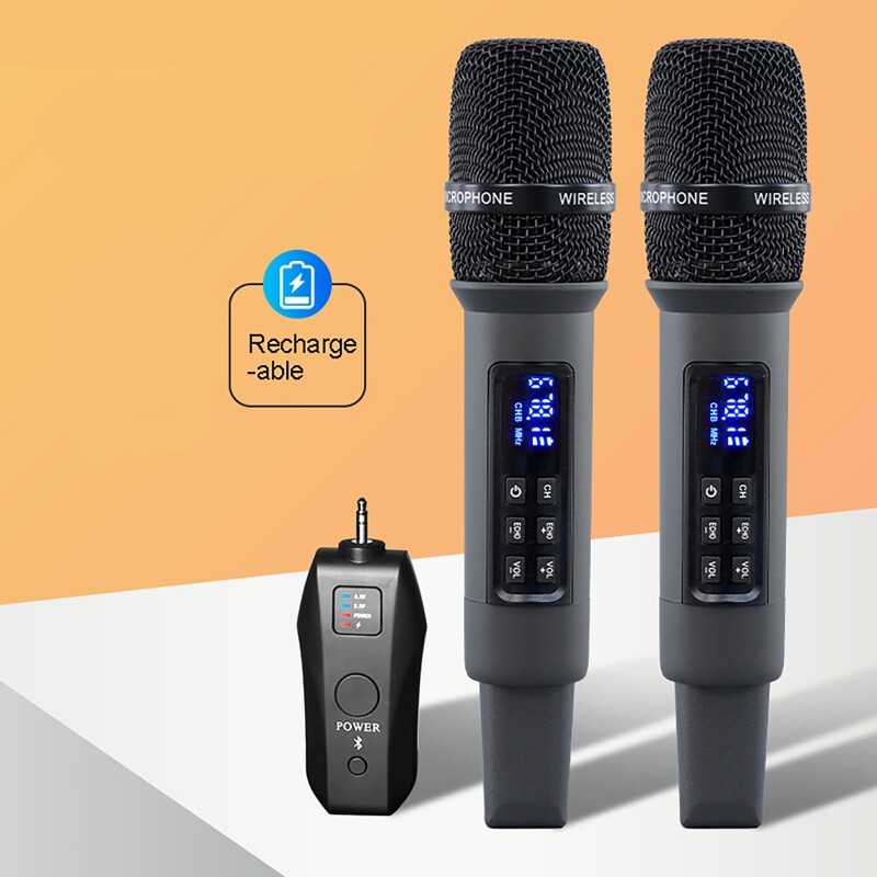 Rechargeable Wireless Handheld Microphone bluetooth UHF Mic w/ Portable Receiver