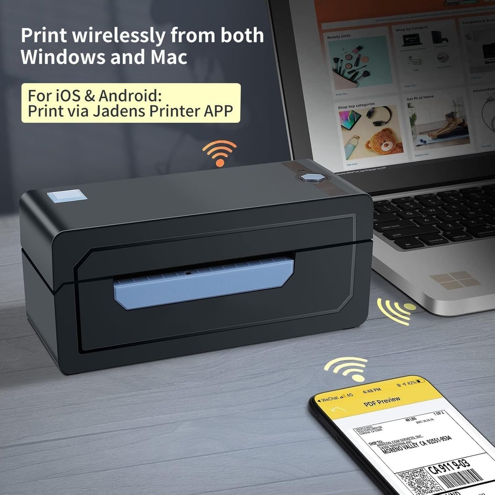 JADENS Bluetooth Thermal Shipping Label Printer – Wireless 4x6 Shipping Label Pr