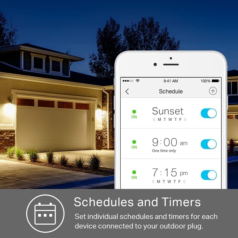 Long-Range Kasa Wi-Fi Outdoor Plug, Easy Setup, Philips/SmartThings Compatible