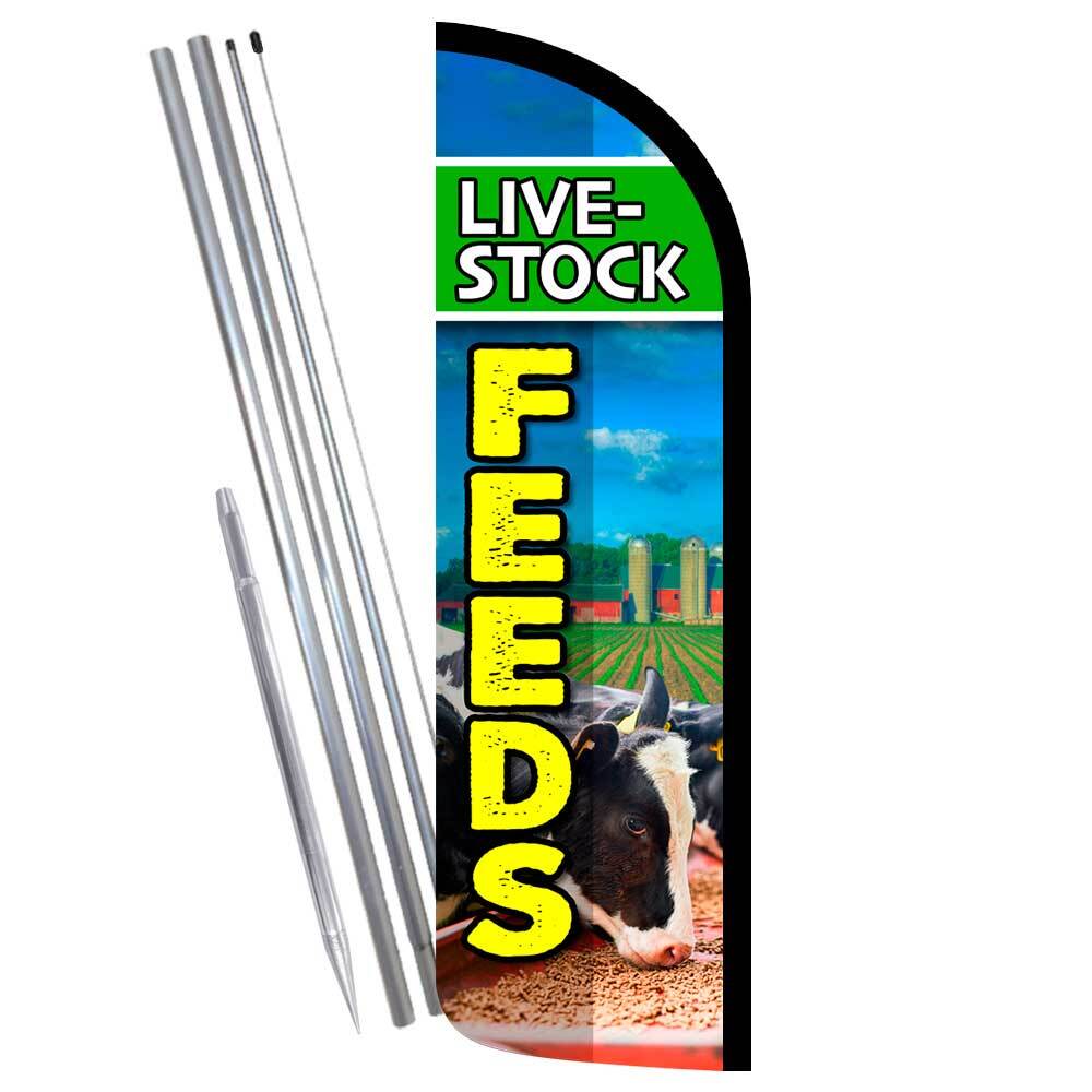 Livestock Feeds Premium Windless Feather Flag Bundle (Complete Kit) OR Optional