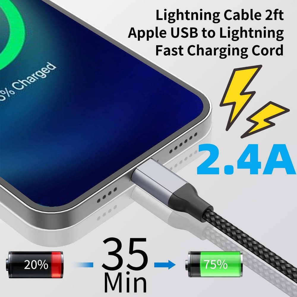 2 FT iPhone Charging Cable, 2 Pack [MFi Certified] USB to 2 FT, Black