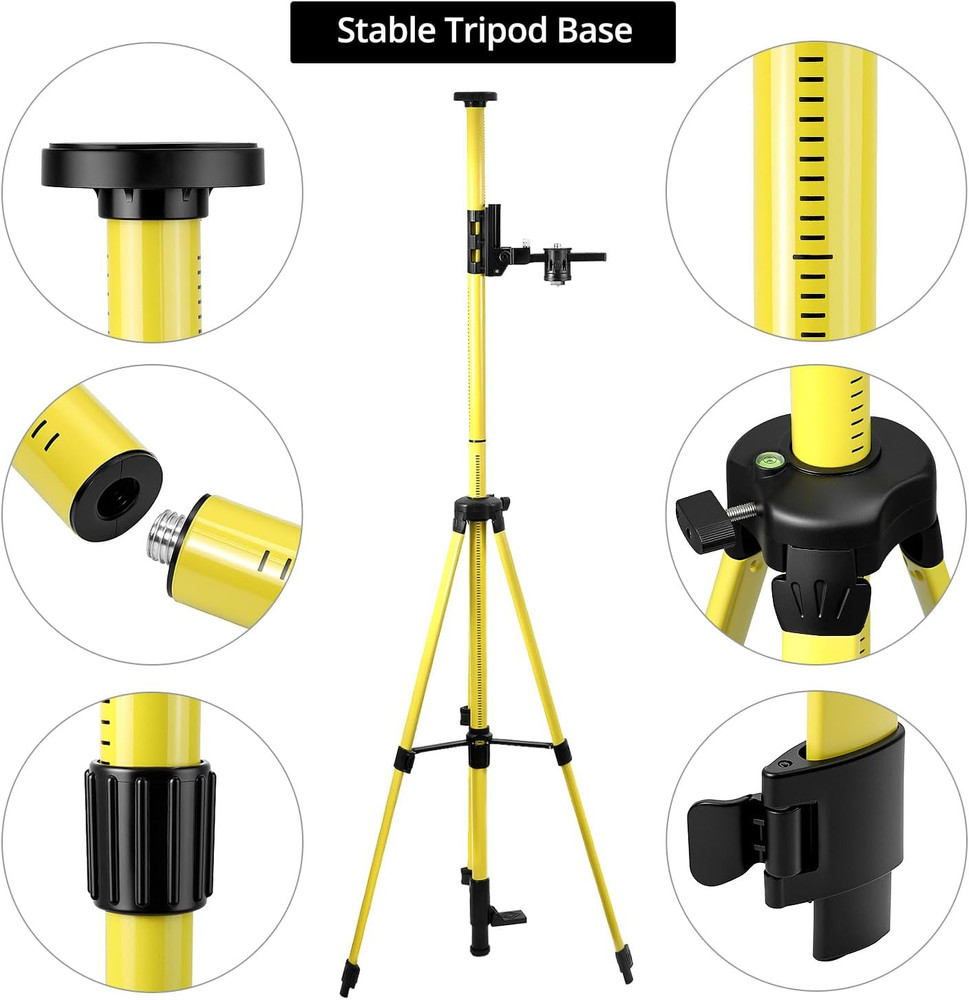 12ft Telescoping Laser Level Pole w/ Tripod 1/4-20 5/8-11 Mount Class 2