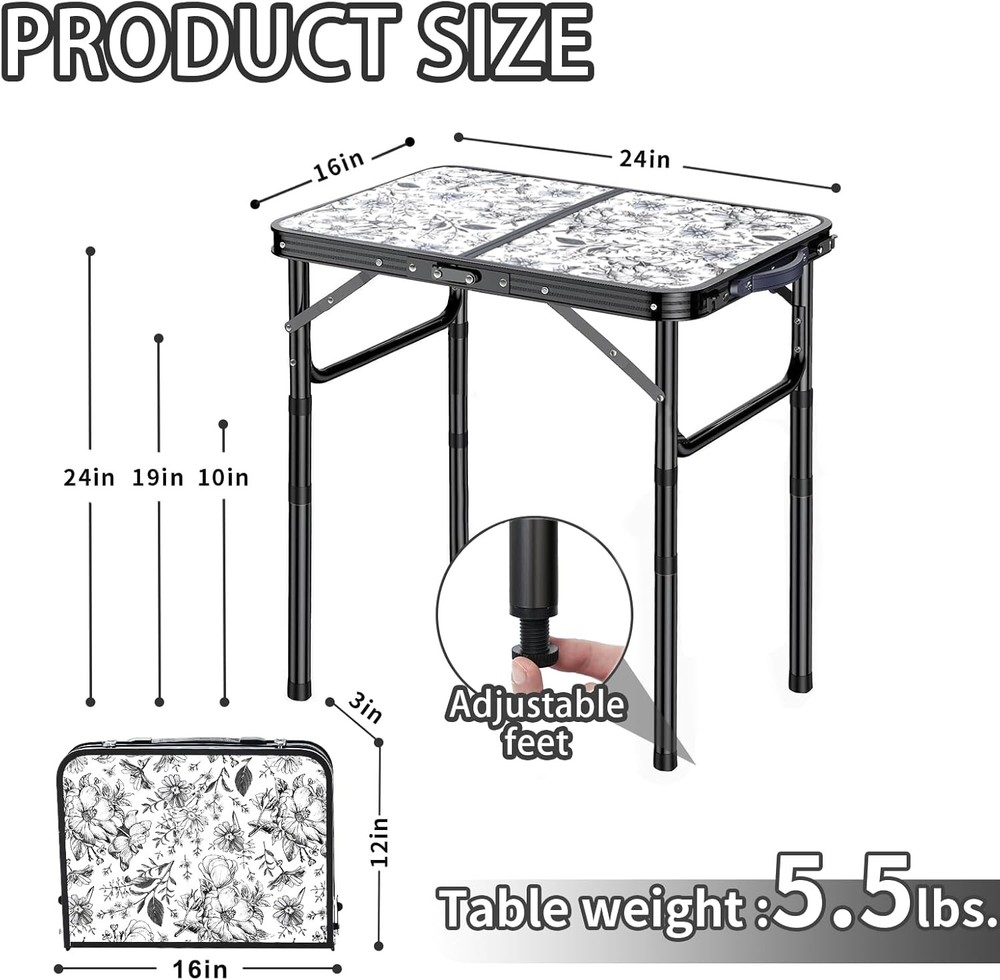 Outdoor Side Table Portable 3 Adjustable Height Small Outdoor Folding Table