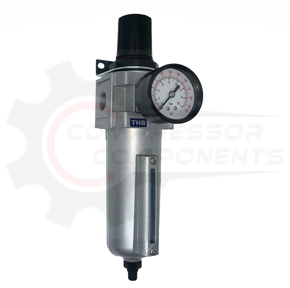 1/2" Air Pressure Regulator / Filter Combo With Auto Drain & 5 Micron Filter