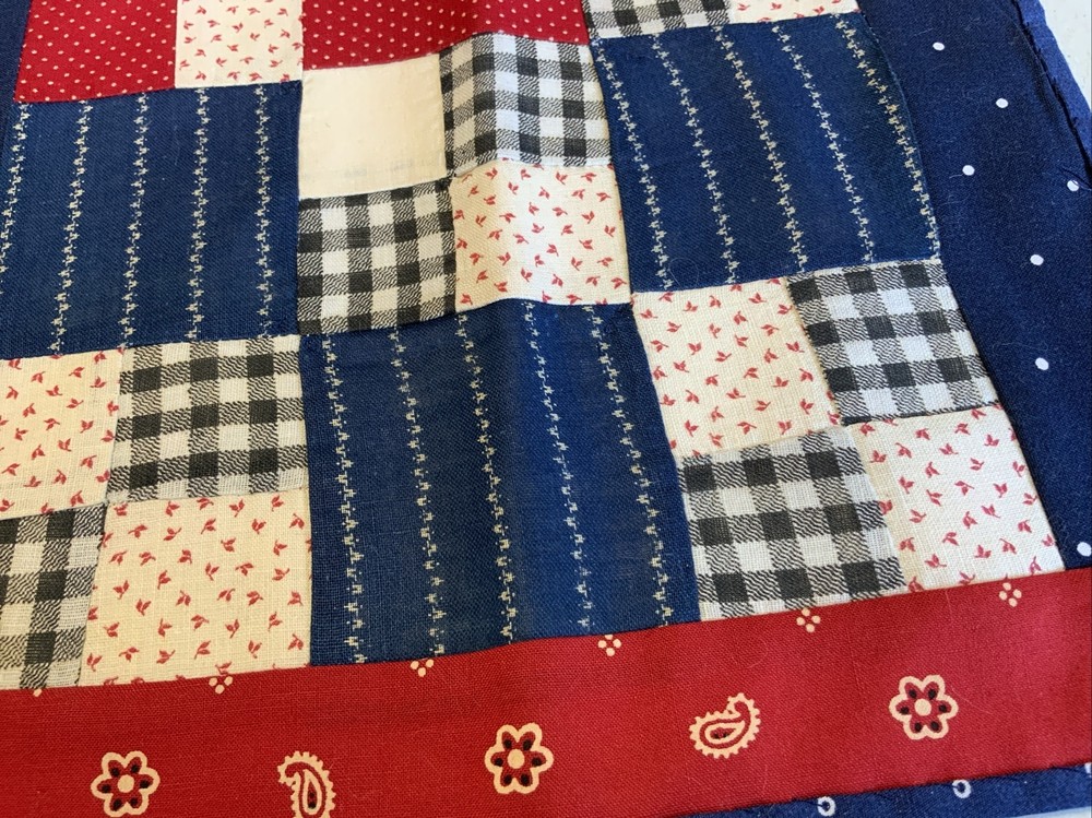 Vintage Antique Patchwork Quilt Table Topper Or Wall Hanging, Nine Patch, Multi