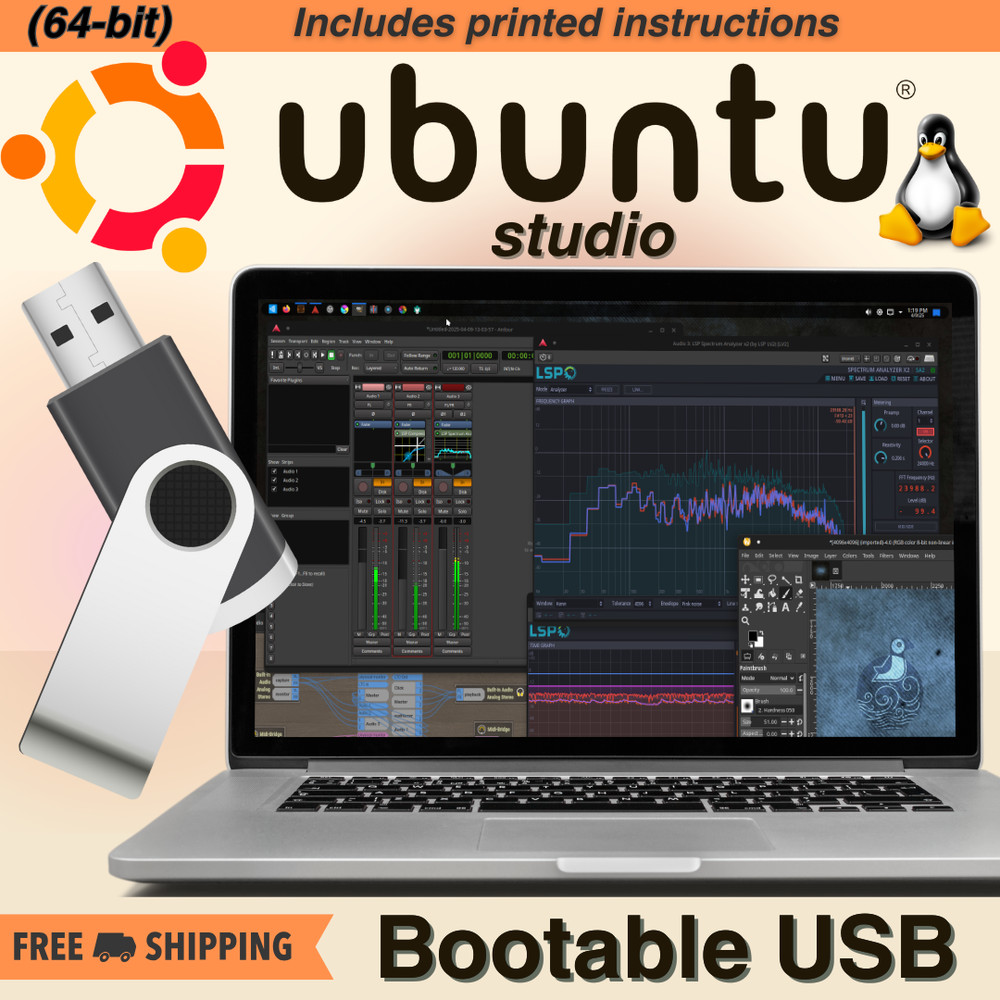 Ubuntu Studio 25.10 Bootable USB Drive - Linux Live/Installer - Free Shipping!