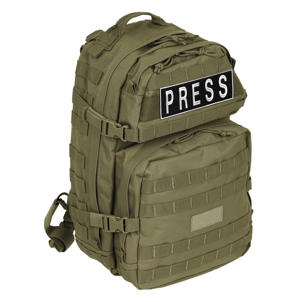 3-Piece Embroidered PRESS Patch for Vests, Jackets, Large & Small, Black & White
